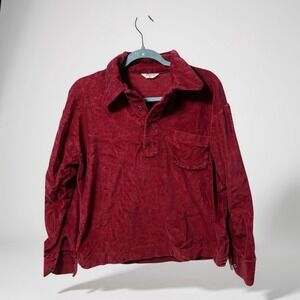 Vintage Burgundy Velour Polo Shirt‎ Long Sleeve Collared Pocket Size L